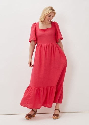 Phase Eight Emaline Linen Dress Red Australia | SR5472360